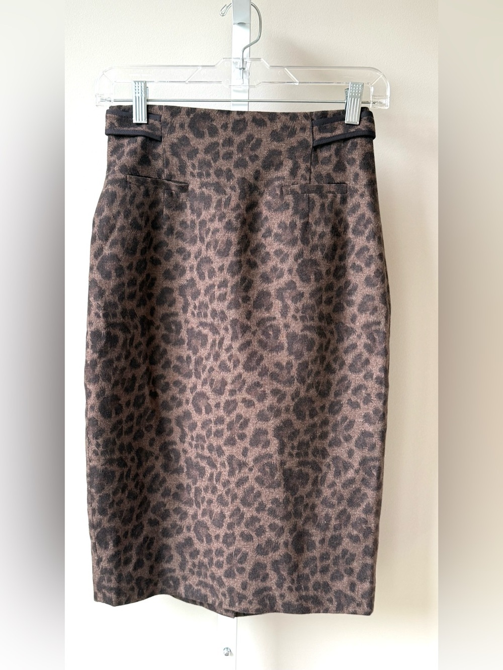 Rebecca Taylor Leopard Wool Pencil Skirt Brown Black Size 2 Career Chic